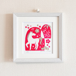 午年の木版画 / 15cm角額入り / アート / インテリア 1枚目の画像