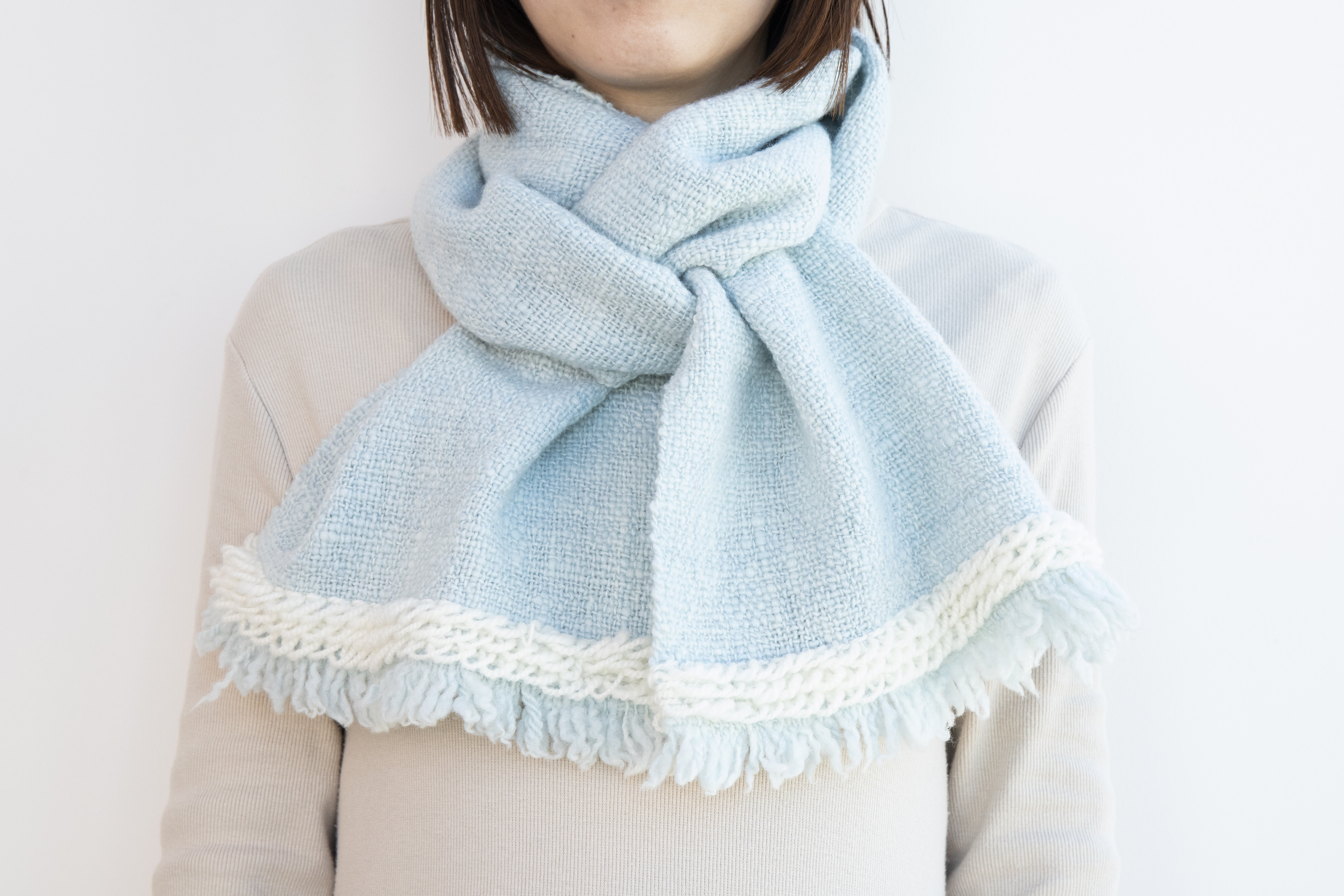 ホームスパン　ならはの空マフラー　晴れ時々くもり