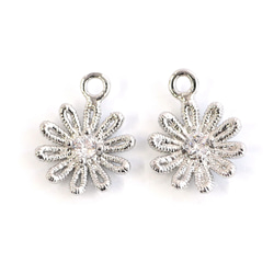 ejp943 [2 件裝] 精緻花圖案吊墜，鑲嵌立方氧化鋯石，不含鎳 第6張的照片