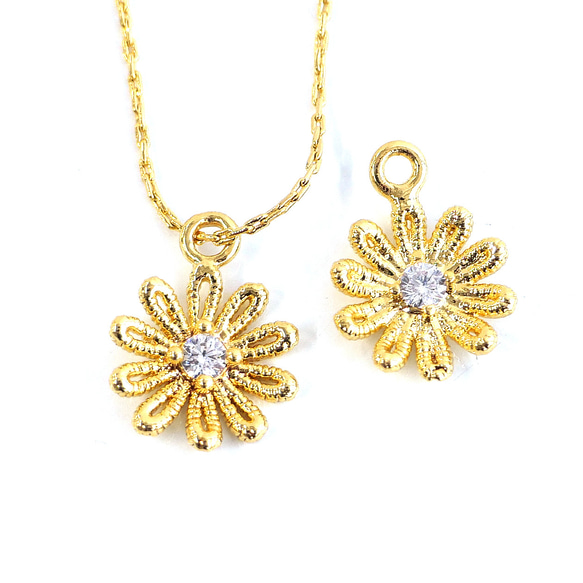 ejp943 [2 件裝] 精緻花圖案吊墜，鑲嵌立方氧化鋯石，不含鎳 第5張的照片