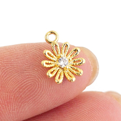 ejp943 [2 件裝] 精緻花圖案吊墜，鑲嵌立方氧化鋯石，不含鎳 第3張的照片