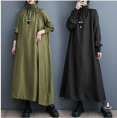 新品大きいサイズ ロング　ワンピース　ハイネック　春 秋冬 新品 長袖カーキ5
