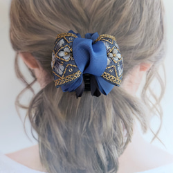 大人可愛い♪インド刺繍リボン 小さめバンスクリップ まとめ髪 ヘア