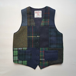 キャピタル　パッチワークデザイン ベスト ハリスツイード パッチワーク ベスト ネイビー・ブルー系 Harris Tweed