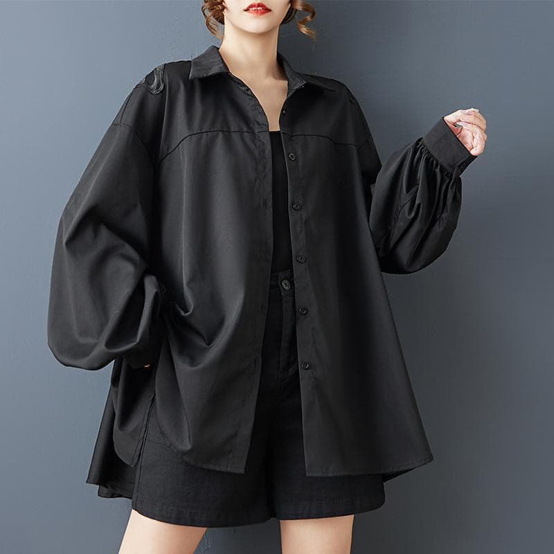 新品 大きいサイズ トップスゆったり 蝶 バタフライ柄 シャツ 黒長袖夏秋