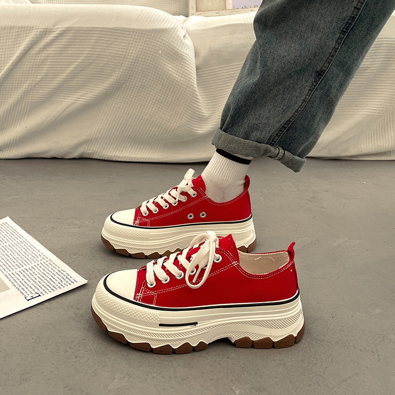 爆金厚底白靴女春秋黒増高板靴2025新型百合カジュアルスポーツキャンバス靴