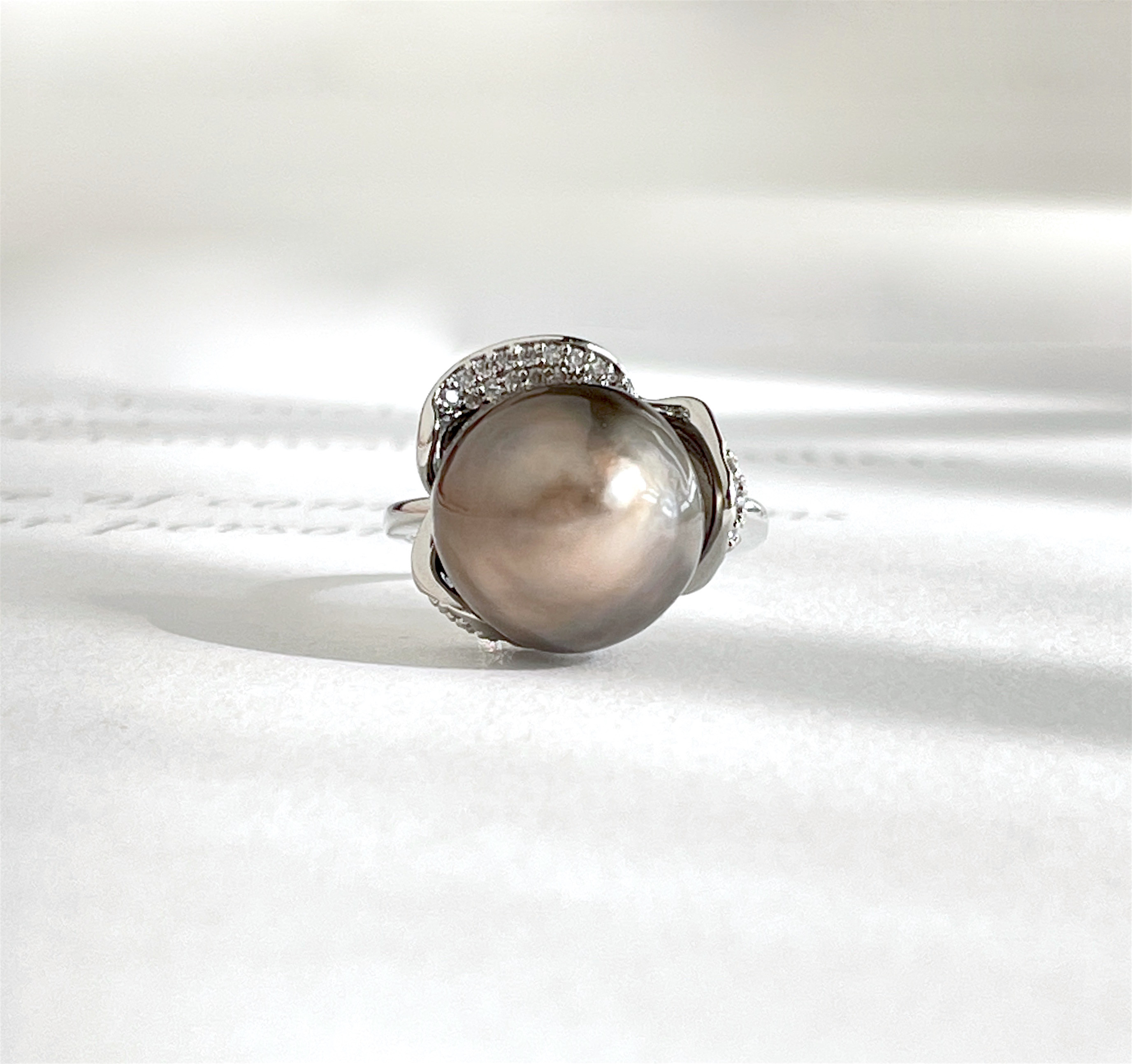 淡水パール 大粒 バロック チャコールブラウン フラワーリング   調色パール　1点のみ