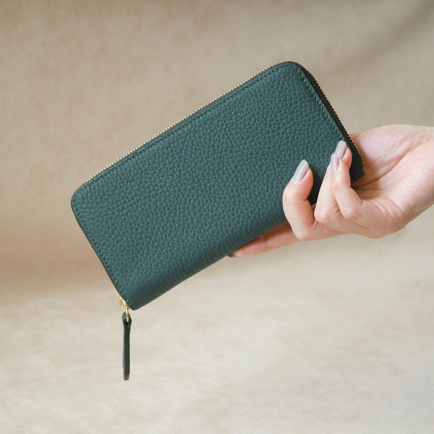 【Envie】ミニマル ロングジップウォレット / ヴェールシプレス（深緑） -フレンチ トリヨン-