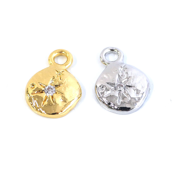 ejp944 [2 件裝] 星形圖案扭曲圓形硬幣吊墜，鑲嵌立方氧化鋯，不含鎳 第1張的照片