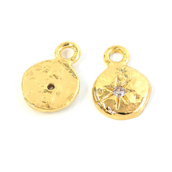 ejp944 [2 件裝] 星形圖案扭曲圓形硬幣吊墜，鑲嵌立方氧化鋯，不含鎳 第4張的照片