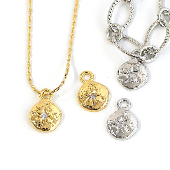 ejp944 [2 件裝] 星形圖案扭曲圓形硬幣吊墜，鑲嵌立方氧化鋯，不含鎳 第10張的照片