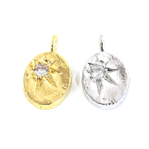 ejp945【2個入り】北極星モチーフ オーバル形 コインチャーム ニッケルフリー 1枚目の画像