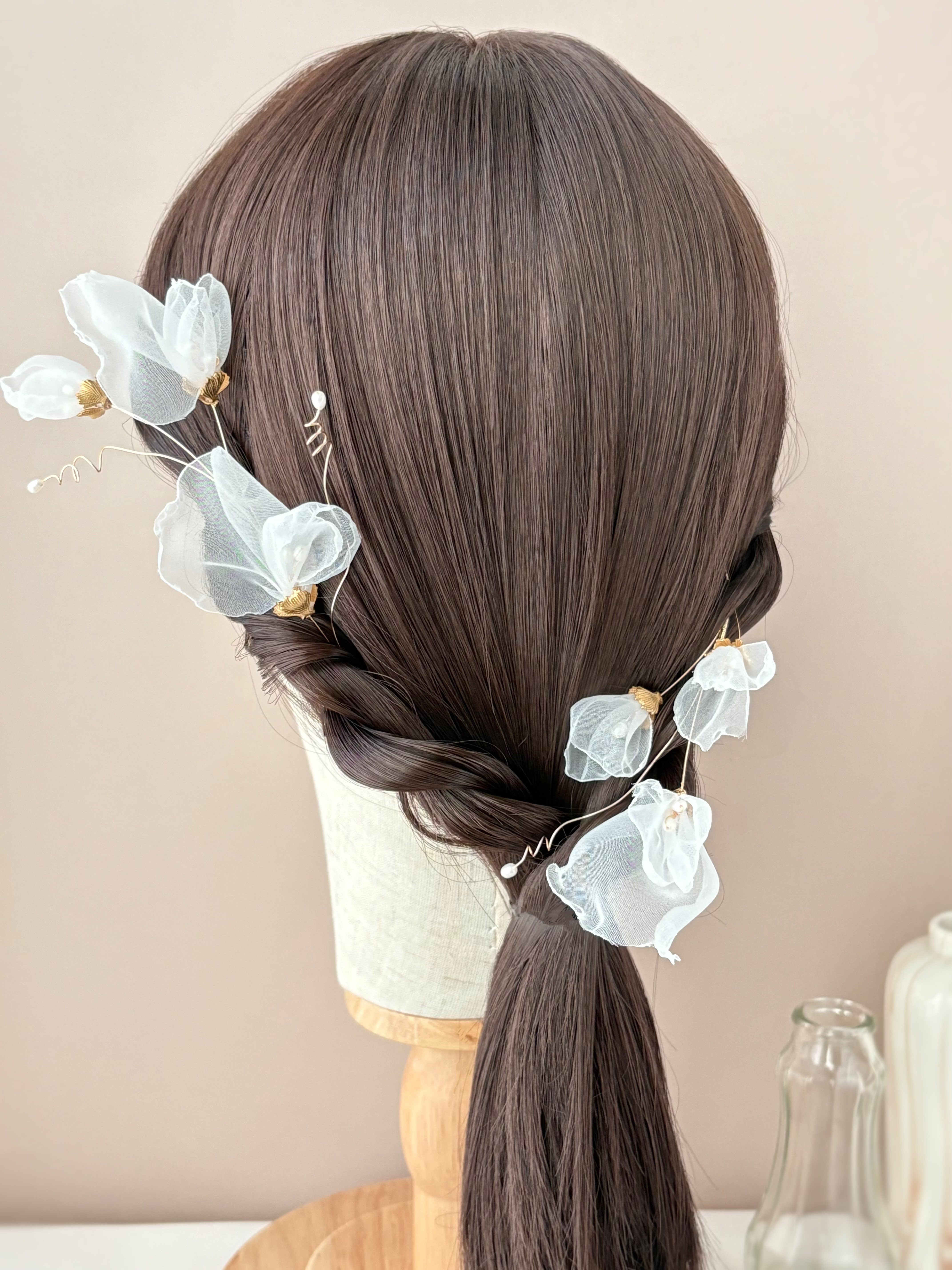 ★3本セット★ 結婚式　成人式　白　パール　ブライダル　スイートピー　ヘッドドレス　ヘアピン　花嫁　H055