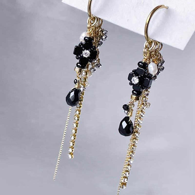 クロスピアス オニキス クロス フープ ピアス・イヤリング ゴールド レディース 十字架 揺れる ステンレス