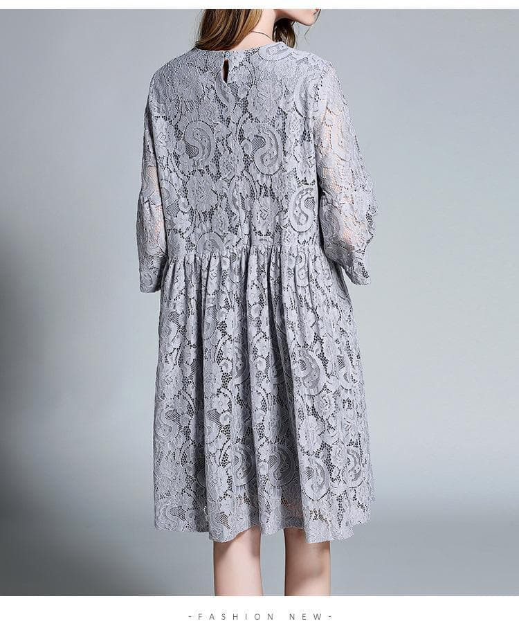 【紺色】大きいサイズ ワンピース　レース　ギャザー　レディース 春夏　 新品