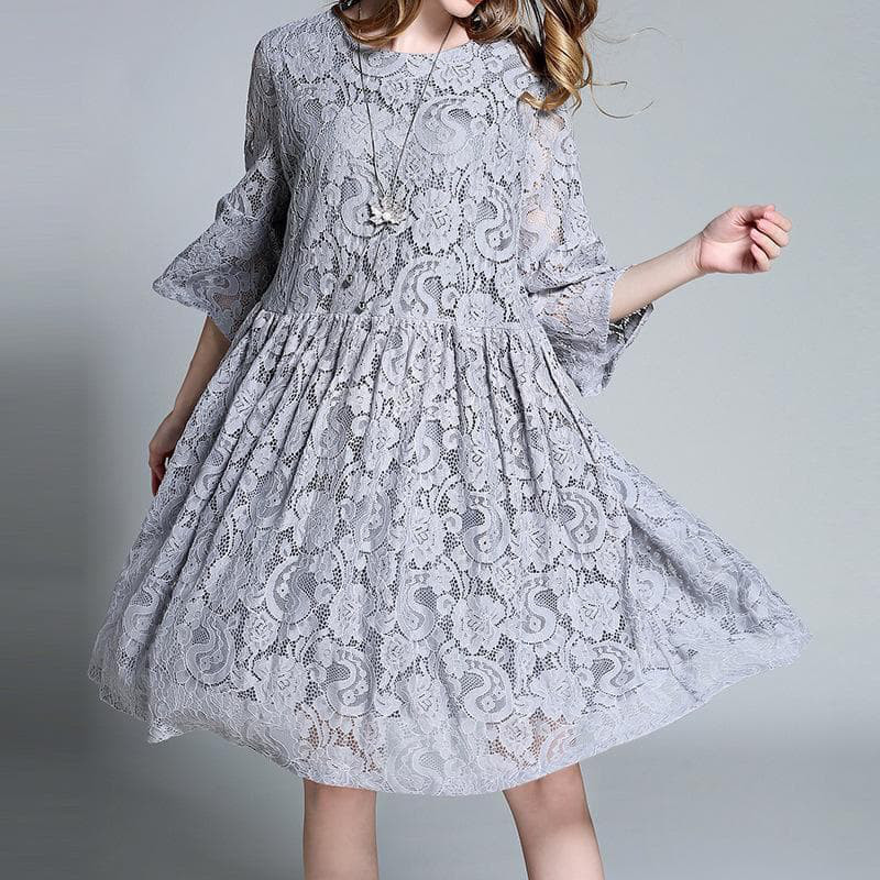 【紺色】大きいサイズ ワンピース　レース　ギャザー　レディース 春夏　 新品