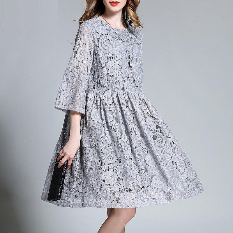 【紺色】大きいサイズ ワンピース　レース　ギャザー　レディース 春夏　 新品