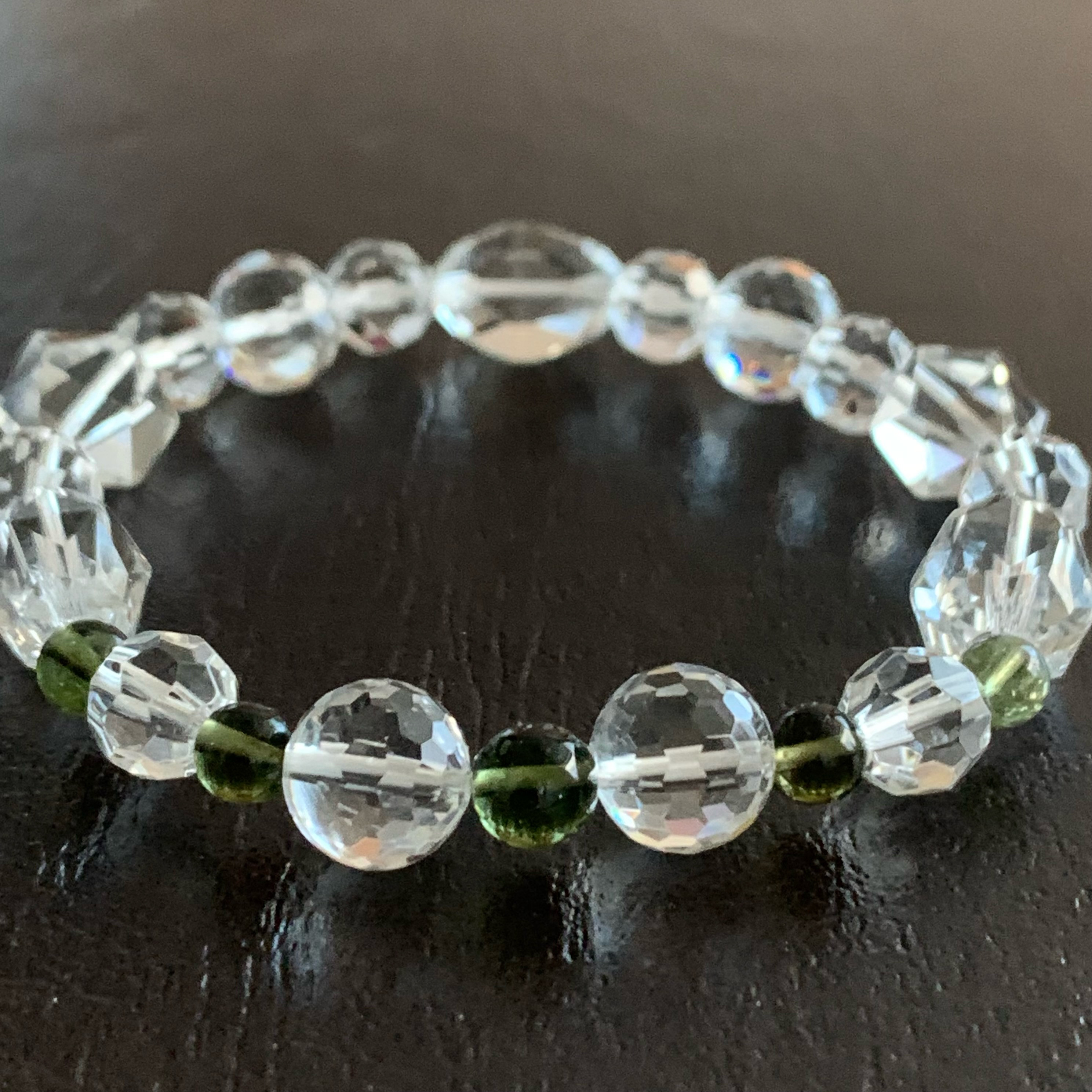 モルダバイトと宝石質クリスタル天然水晶のブレスレット☆モルダバイトソーティング付き☆鑑別済み