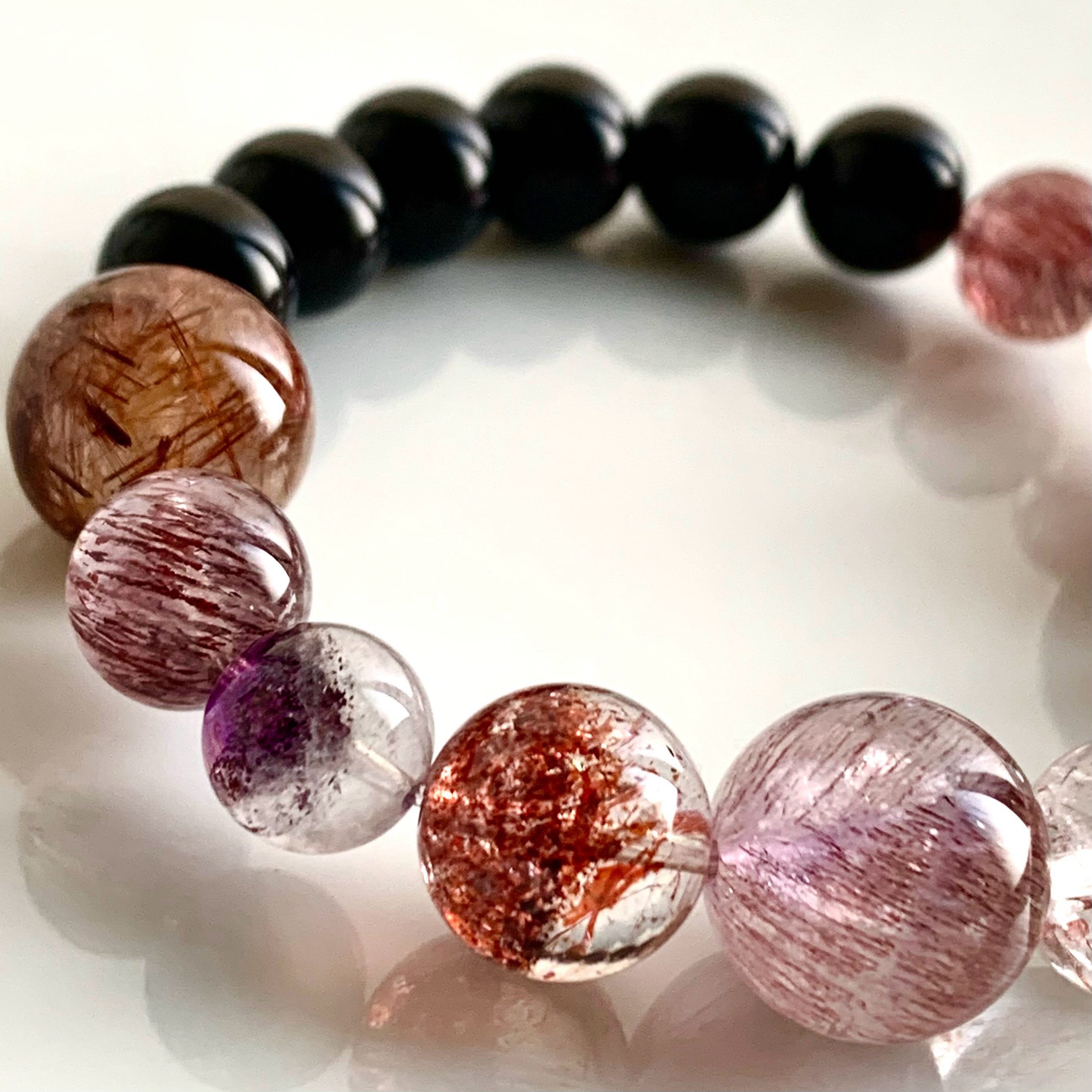 ブロンズルチルクォーツ・スーパーセブン・スーパーセブンファントム・モリオンのブレスレット-C