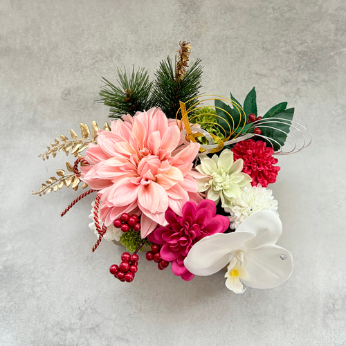 迎春卓上アレンジメント お正月フラワーアレンジメント お正月置物