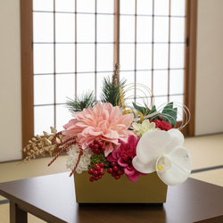 迎春卓上アレンジメント お正月フラワーアレンジメント お正月置物