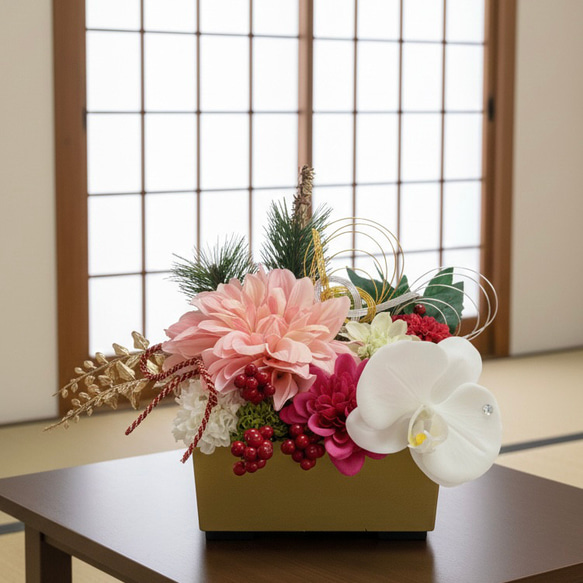 お正月飾り　胡蝶蘭ピンク　白　水引　造花アレンジメント お正月飾り 胡蝶蘭ピンク 白 水引 造花アレンジメント 楽天市場】正月