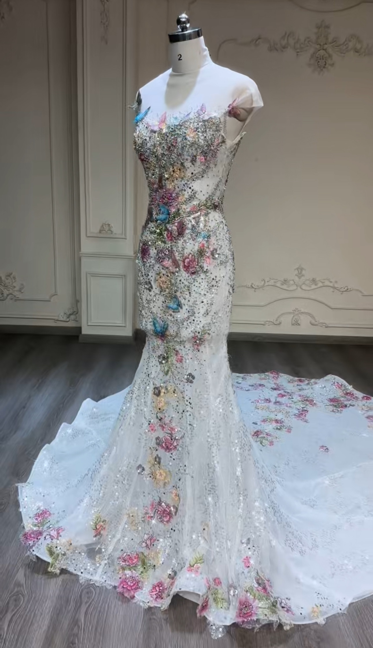 新作見逃さない　蝶々リボン　可愛い　カラフル　マーメイドカラードレス　パーティードレス海外挙式前撮り二次会音楽会コンテス