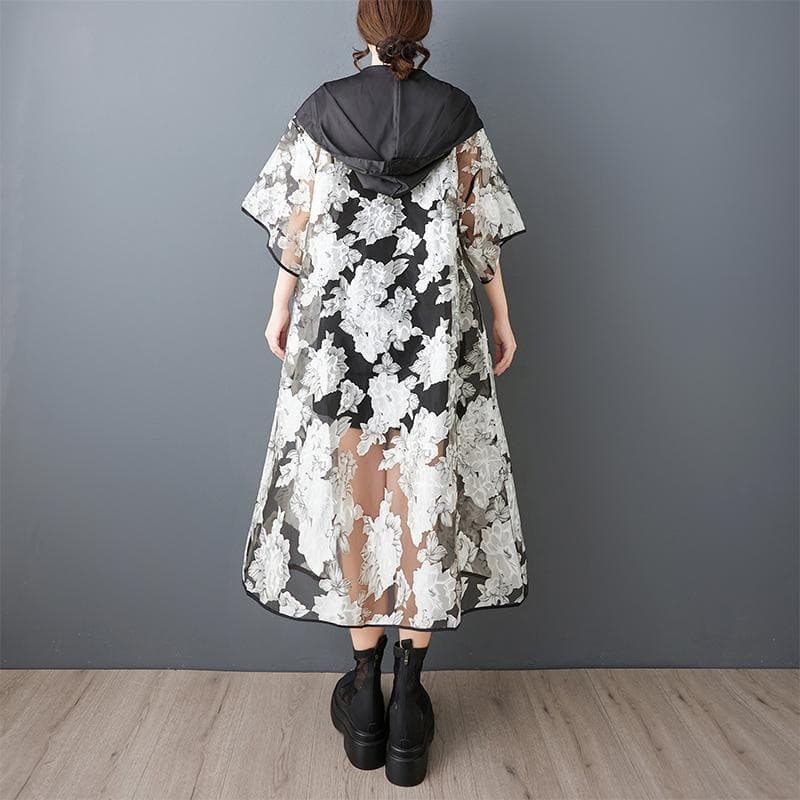 大きいサイズ 薄手　ロング　パーカー　レディース シアー　春夏　 新品 半袖