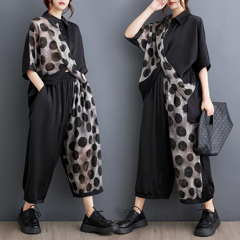 大きいサイズ セットアップ　パンツ　ドット　レディース 春夏　 新品 半袖