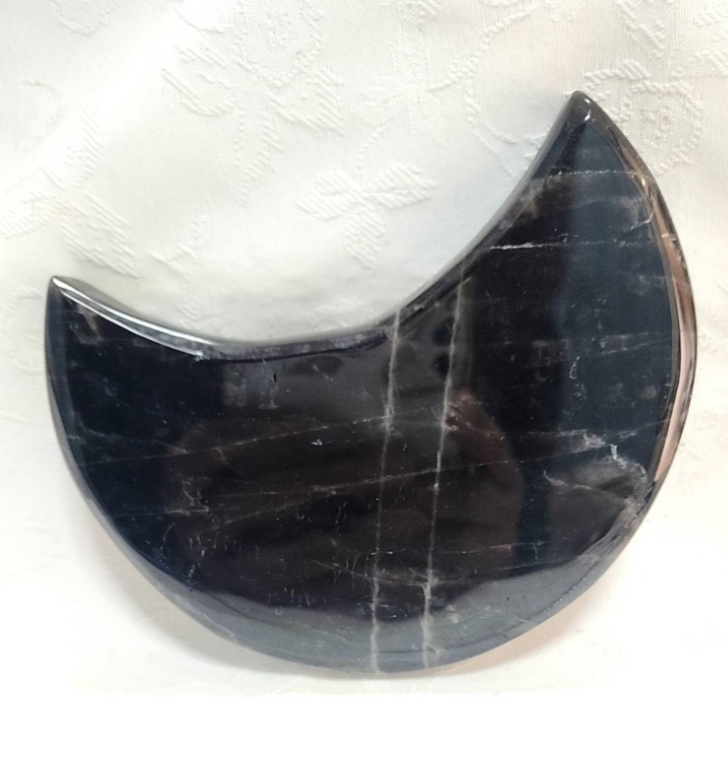 モリオン月型◇黒水晶◇台座付き◇カービング◇天然石◇