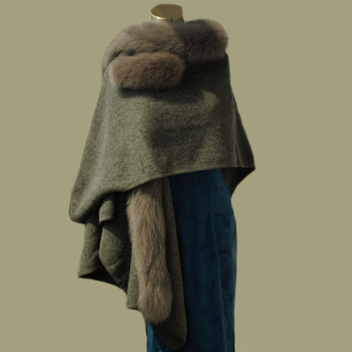 秋冬 ケープ ストール​​ 本狐毛 キャメル もこもこ あったかい 肩飾り アクセサリー ウェディングドレス AK354