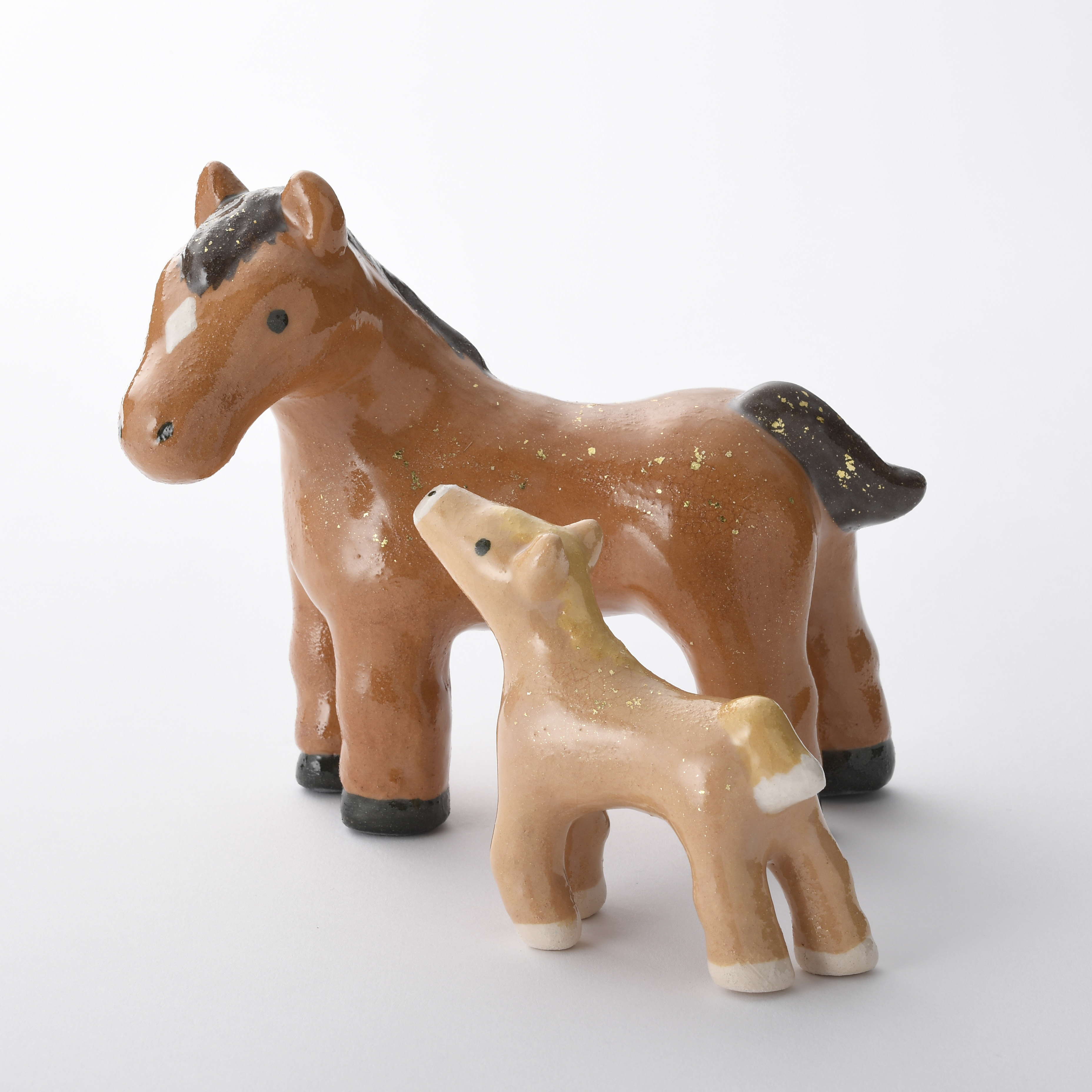2026年干支　楽焼〚親子馬セット（茶）〛置物（※「親」のみの単品販売）楽入窯製　手描き　馬 午　正月　縁起物