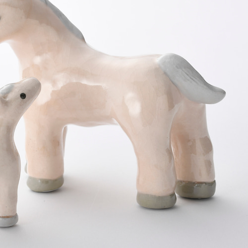 2026年干支 楽焼〚親子馬セット（白）〛置物（2体1組）楽入窯製 手描き