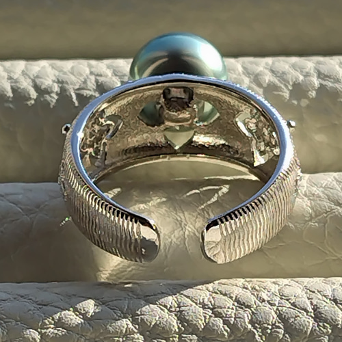 黒蝶真珠 タヒチ 南洋パール 高品質 絶品照り s925リング 指輪