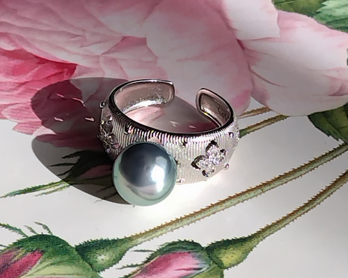 黒蝶真珠 タヒチ 南洋パール 高品質 絶品照り s925リング 指輪