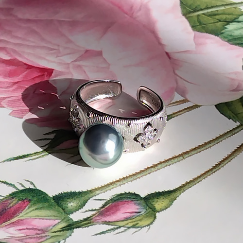 照り照り】南洋黒蝶真珠 タヒチパール リング S925 指輪・リング lapin
