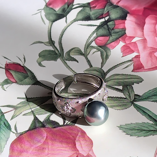 照り照り】南洋黒蝶真珠 タヒチパール リング S925 指輪・リング lapin