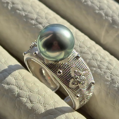 黒蝶真珠 タヒチ 南洋パール 高品質 絶品照り s925リング 指輪