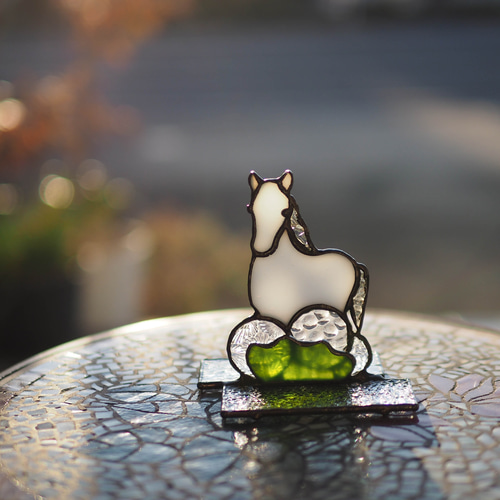 干支シリーズ「午」ステンドグラス、馬、置物、ガラス、午年 サン