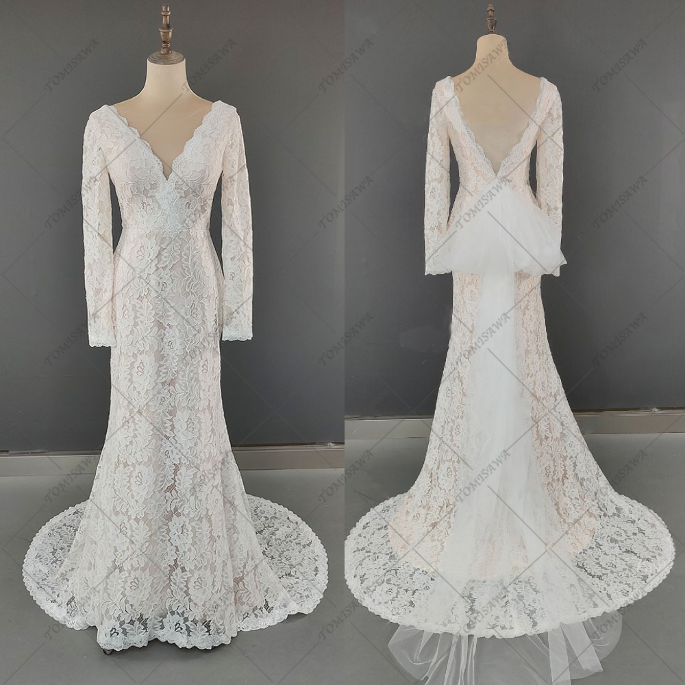 スレンダーライン 総レース ウェディングドレス  二次会 発表会 結婚式ドレス F904