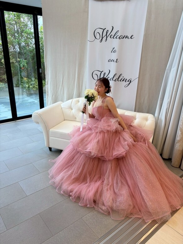 実例写真！カラードレス ピンク キラキラグリッターチュール
