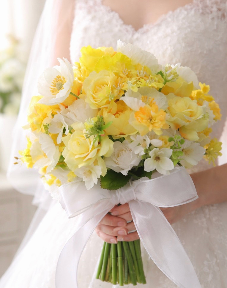 ハルノヒブーケ　ブートニアセット　ウェディングブーケ　イエローブーケ