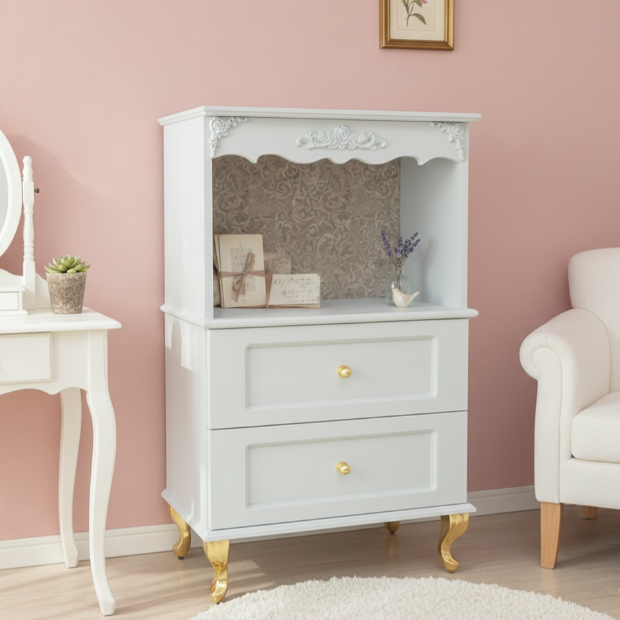 ロココ調 2段チェスト/キャビネット 収納棚 姫系家具 コンパクト