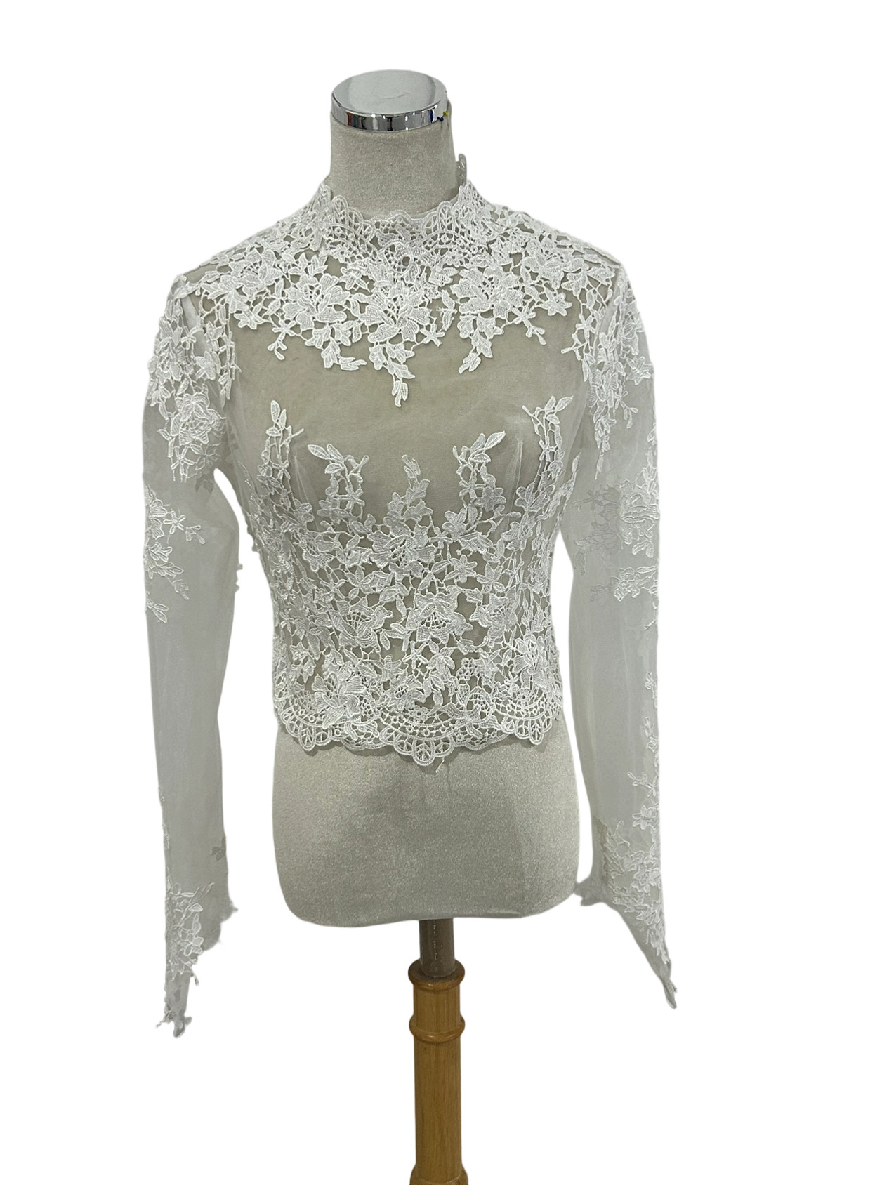 ボレロ ロングスリーブ ハイネック 咲き誇る透け花レース くるみボタン 花嫁/ウェディングドレス