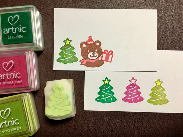 丸みのあるクリスマスツリーの消しゴムはんこ（持ち手つき） はんこ