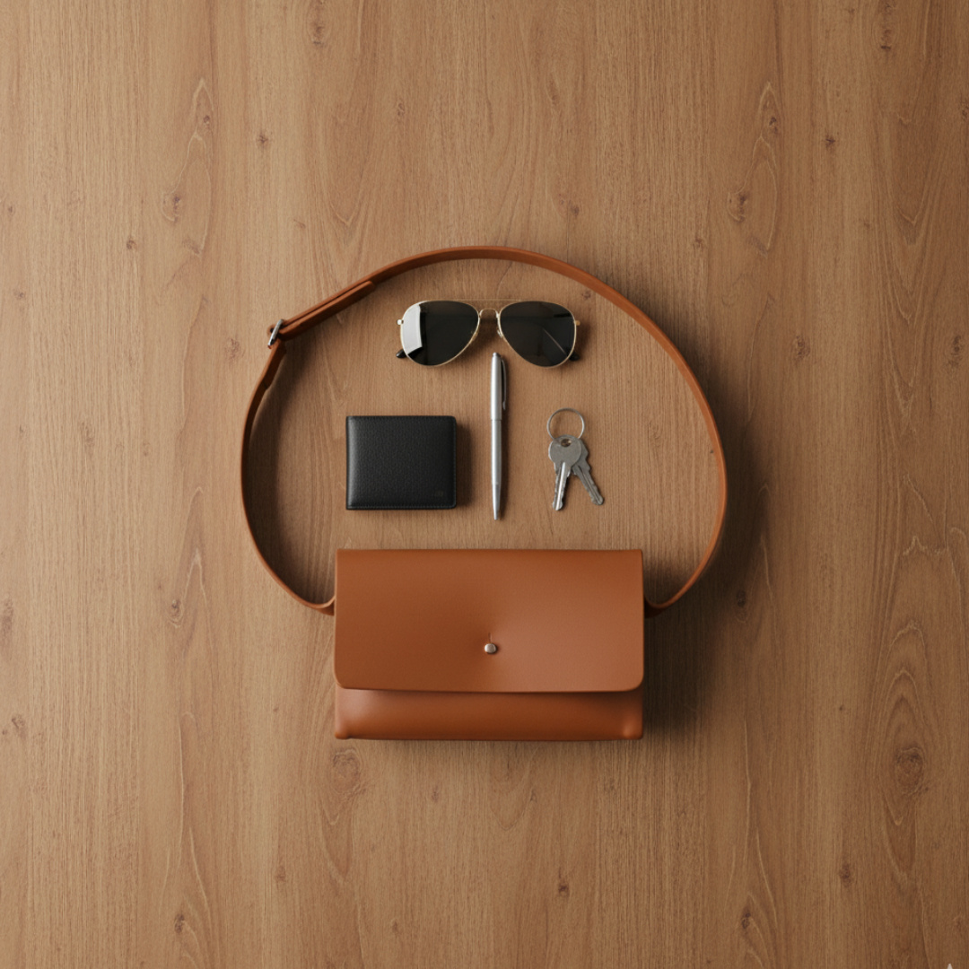 イタリアンレザー・キャメルブラウンサコッシュ｜味わい深い本革ミニショルダー