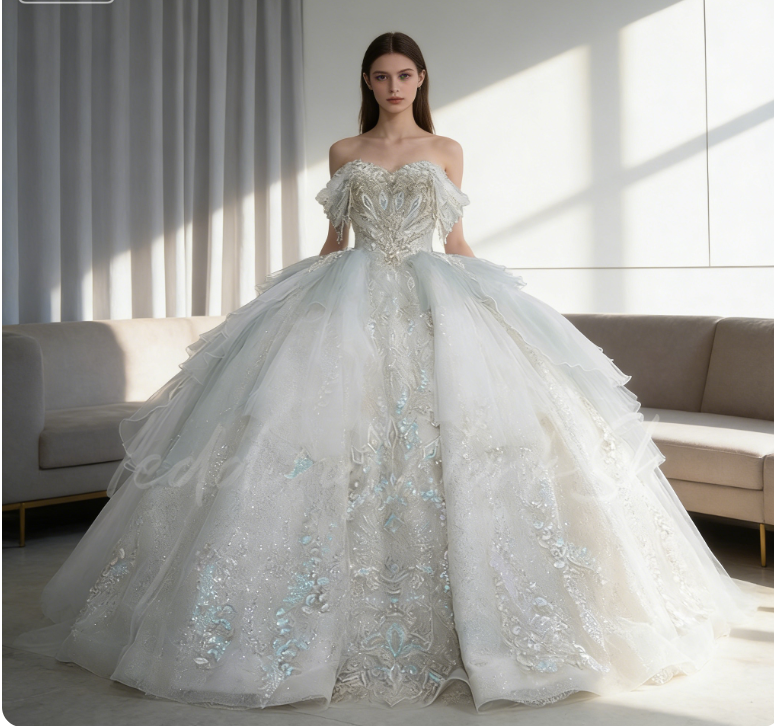 优雅リッチ   ホワイト  ウェディング ビーズ刺繍 オープンバック エキゾチック 豪華トレイン  結婚式 コンサート