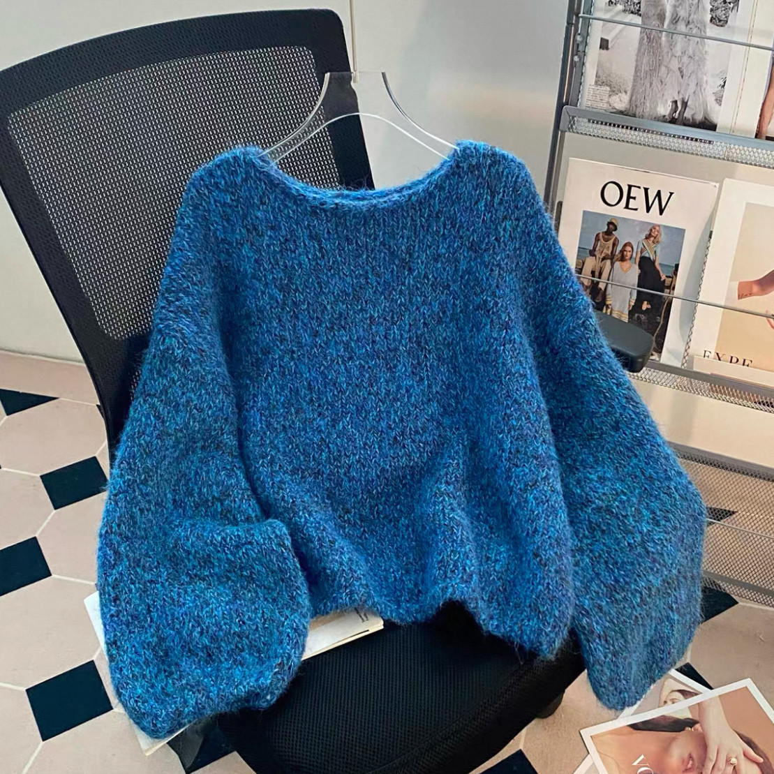 大人が着たいお洒落なセーター、ニットセーター、手編み毛糸厚模様 秋冬限定 厚手