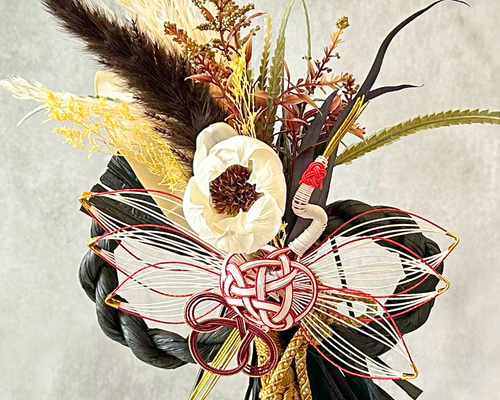 しめ縄 飾り リース 土台 正月 造花 ブーケ 鶴 手作り 玄関 めがね