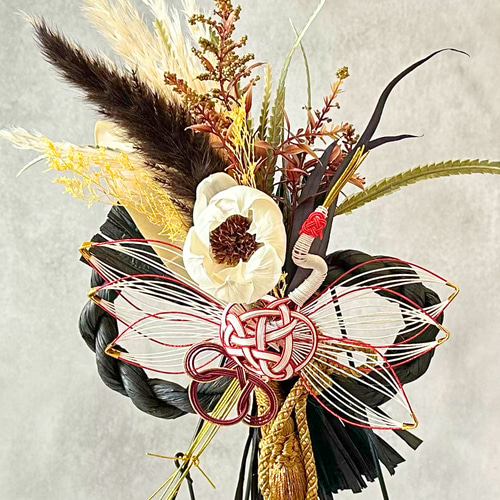 しめ縄 飾り リース 土台 正月 造花 ブーケ 鶴 手作り 玄関 めがね